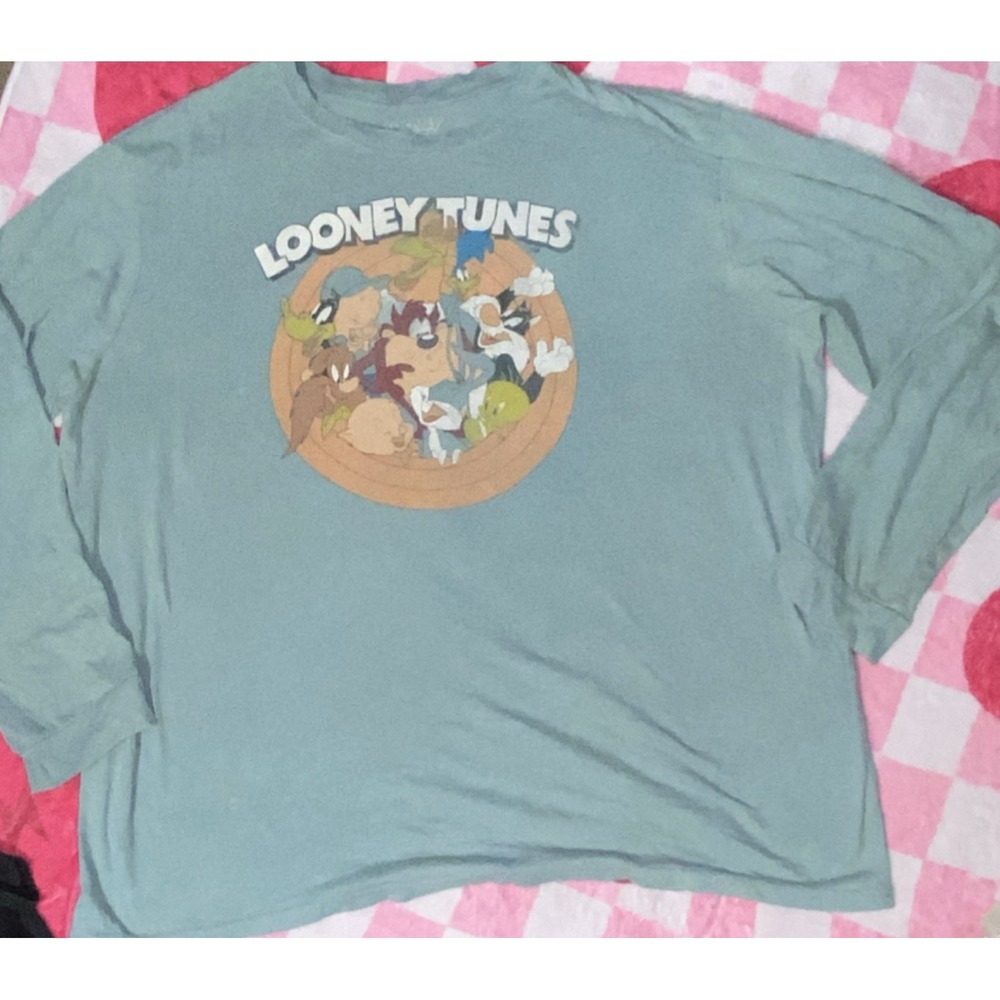 90s Rare Looney Tunes Shirt 3XL‎ Green Bugs Bunny Graphic Tee Long Sleeve Mens